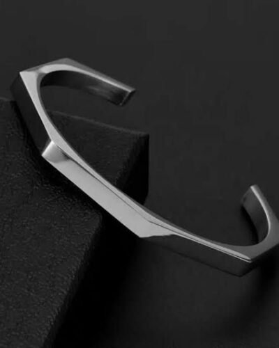 HEXAGON STEALNESS HANDCUFF BRACELET